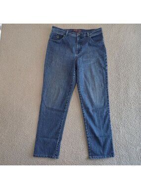 Gloria Vanderbilt Amanda Size 14 Embellished Straight Leg Blue Denim Jeans Women